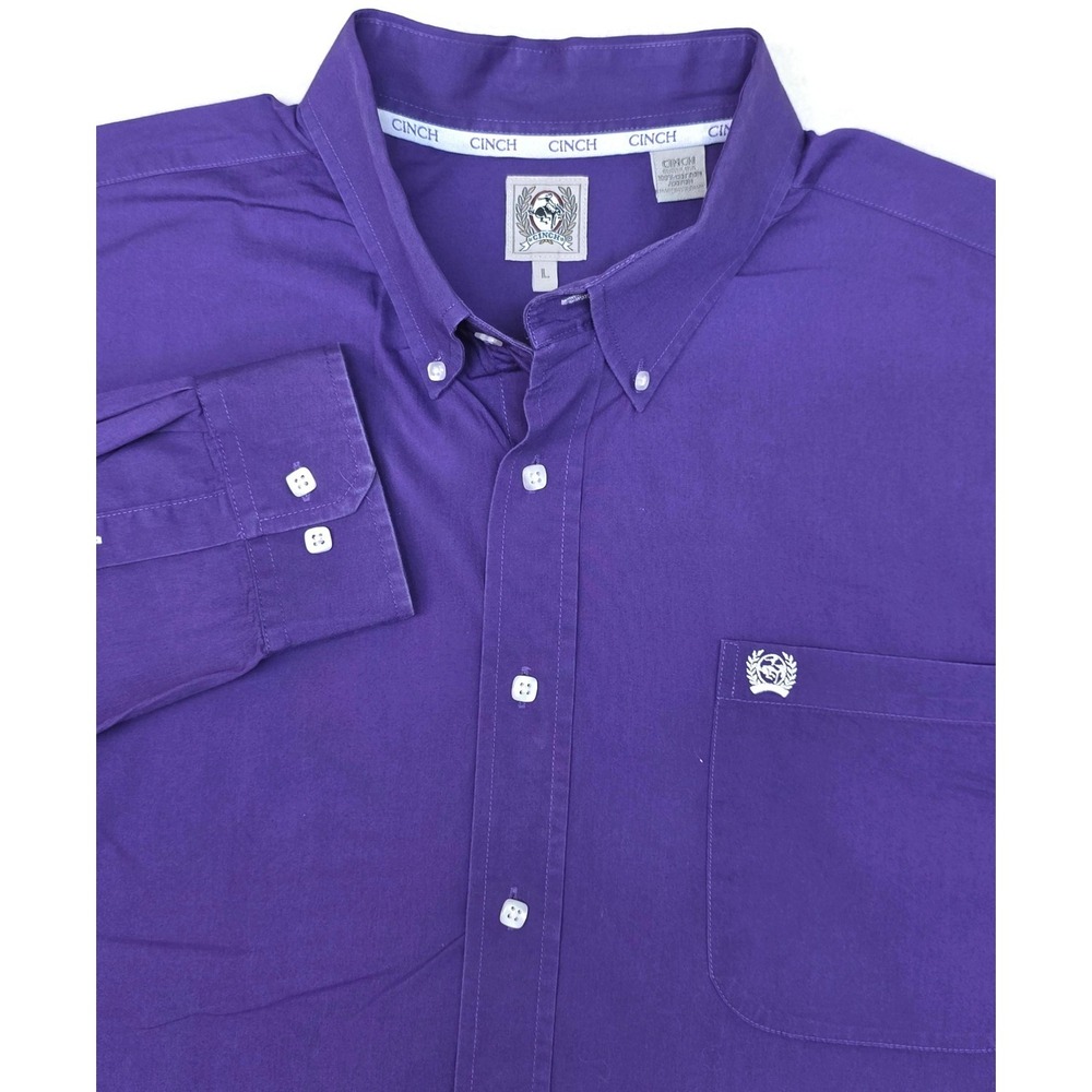 Cinch Shirt Mens Large Purple Solid Long Sleeve Western Button Down Cotton